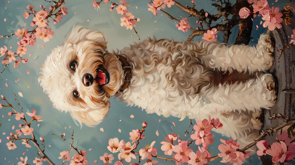 oil painting of a happy full body bichon frise dog phone wallpaper 4k