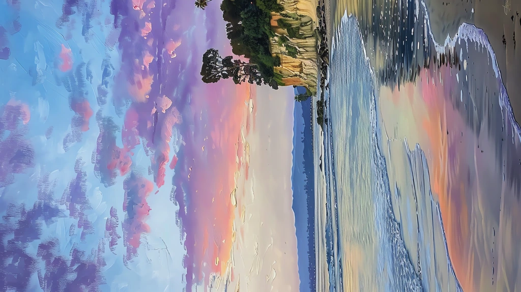 oil painting santa barbara leadbetter beach at sunset phone wallpaper 4k