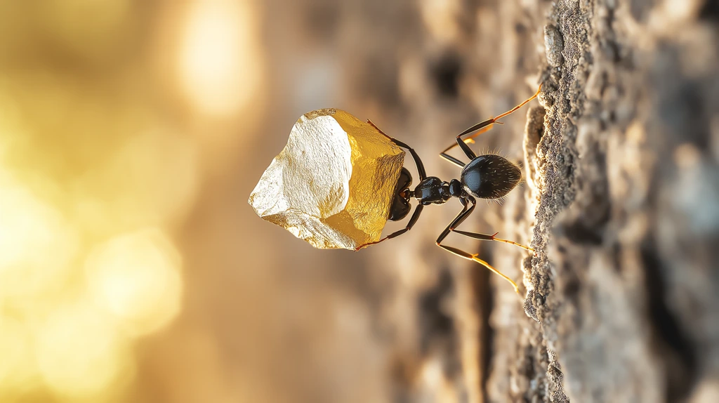 one black ant carrying a gold phone wallpaper 4k