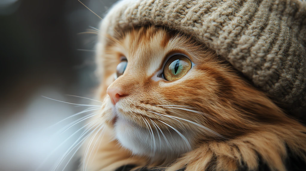 orange fur on a cat-like curious creature in a hat desktop wallpaper 4k