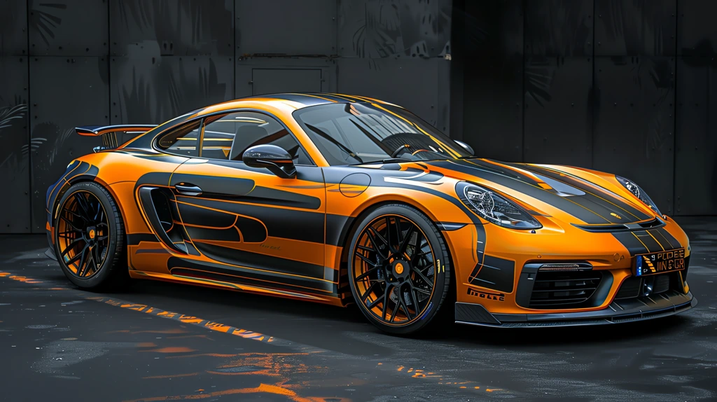 orange unique vinyl wrap on 2024 porsche desktop wallpaper 4k