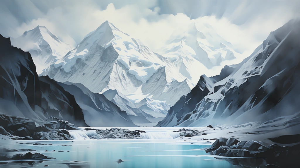 orphism charcoal ink airbrush painting of a geo glacier vivid desktop wallpaper 4k