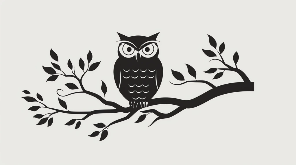 owl on branch logo simple b&w desktop wallpaper 4k