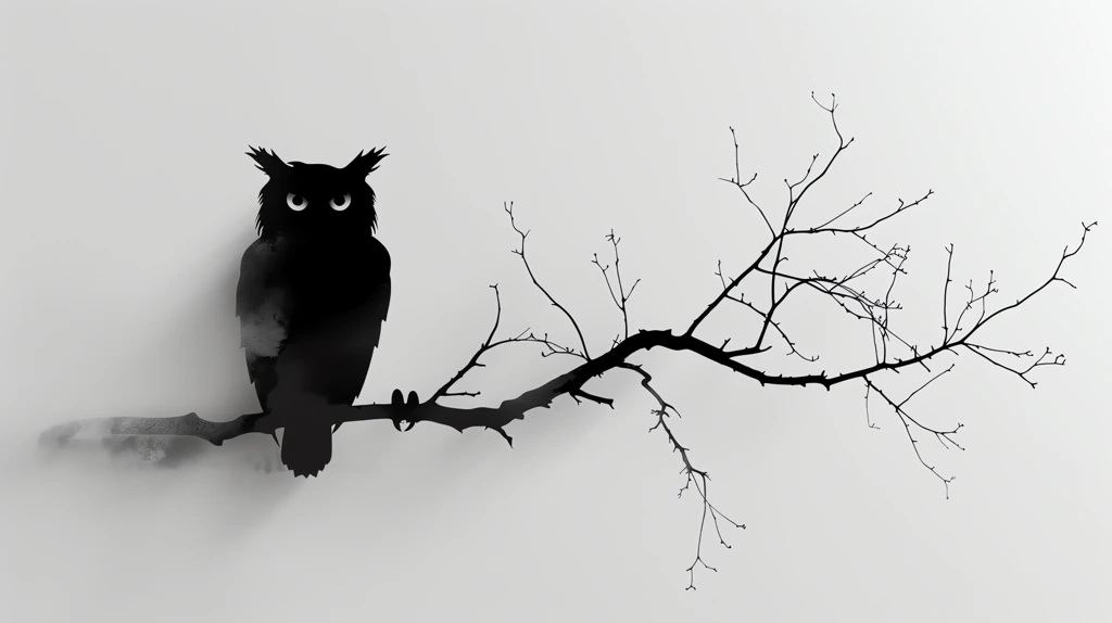 owl on branch logo simple b&w white desktop wallpaper 4k