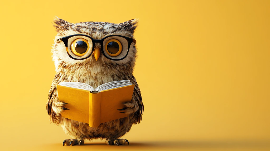 owl with glasses holding a book solid yellow desktop wallpaper 4k