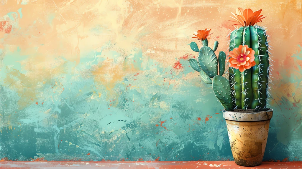 painting of a single cactus with flowers desktop wallpaper 4k