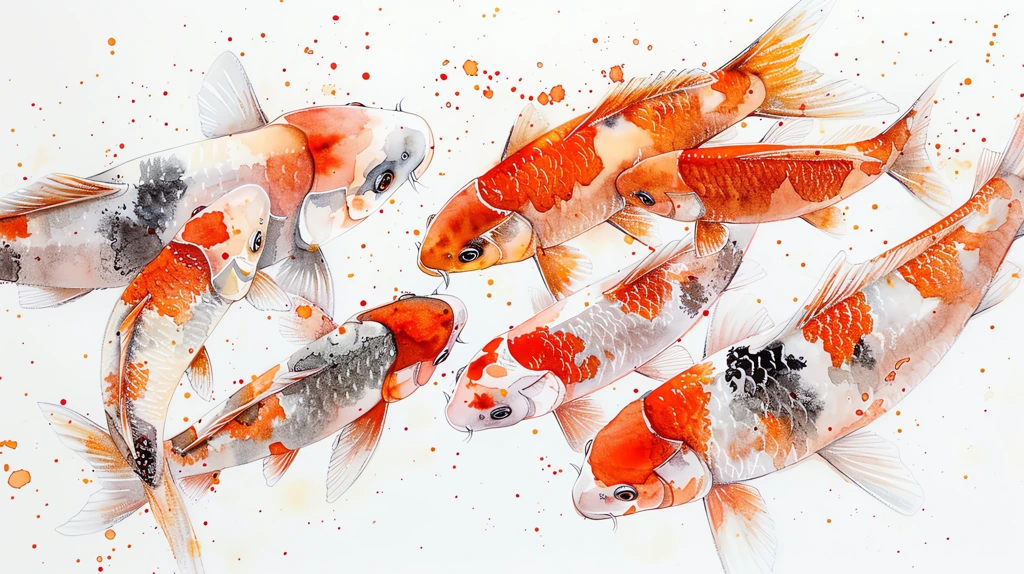 painting of koi fish seen from above perspective desktop wallpaper 4k