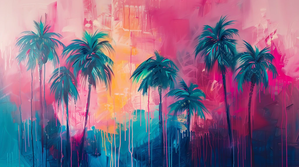 palm trees in aqua and pink colors desktop wallpaper 4k