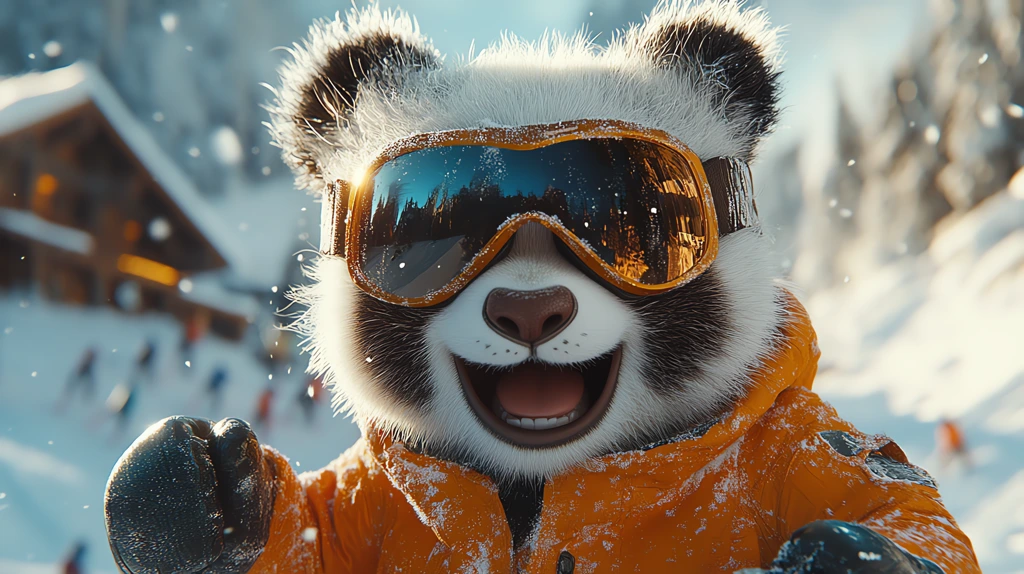 panda in a ski suit version two desktop wallpaper 4k