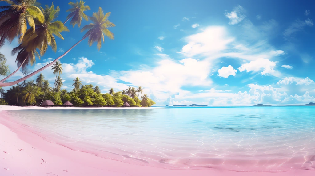 paradise beach with palm trees desktop wallpaper 4k