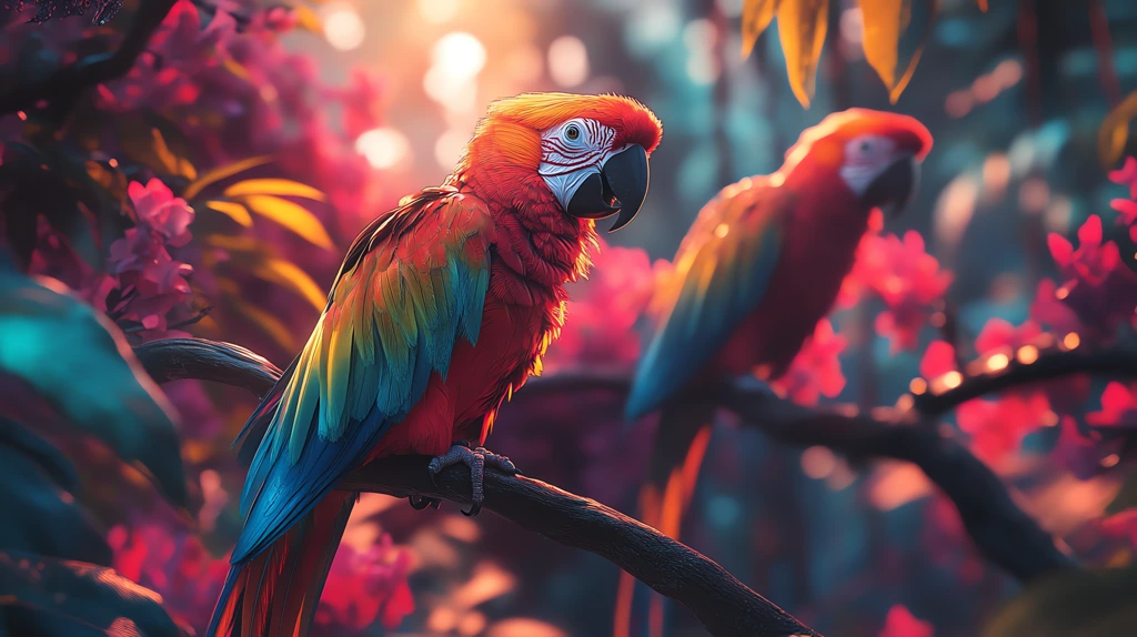 parrots and iguanas with cybernetic enhancements desktop wallpaper 4k