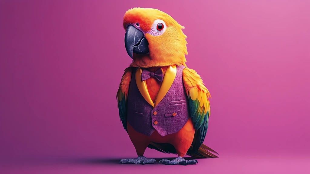 parrot’s colorful feathers are accentuated by the sharp lines of the trendy outfit desktop wallpaper 4k