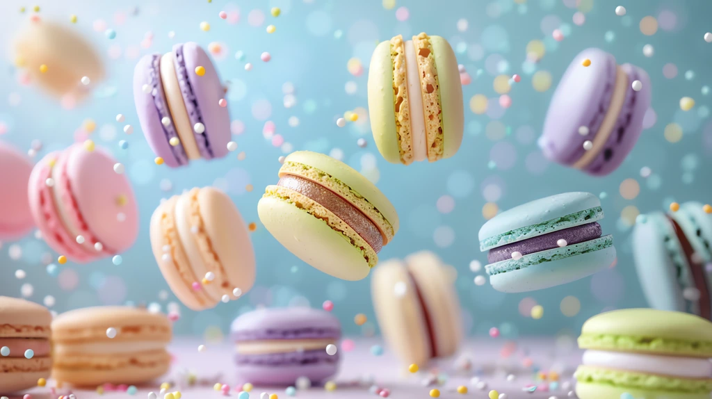 pastel purple green blue cream and yellow coloured macaroons desktop wallpaper 4k