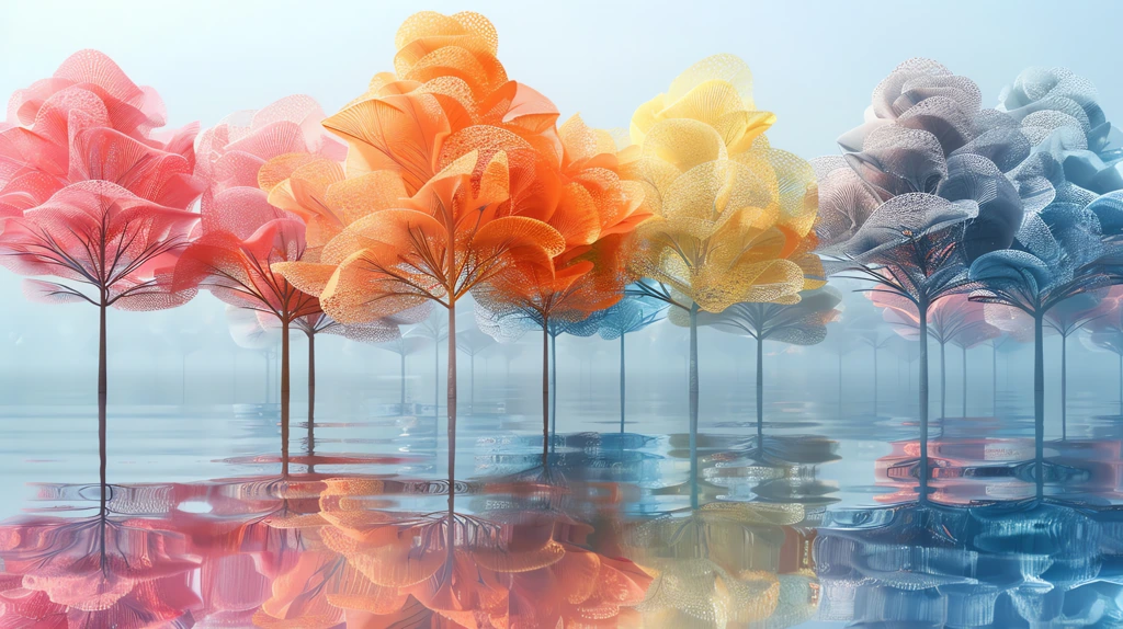 pastel trees made of glass windows desktop wallpaper 4k