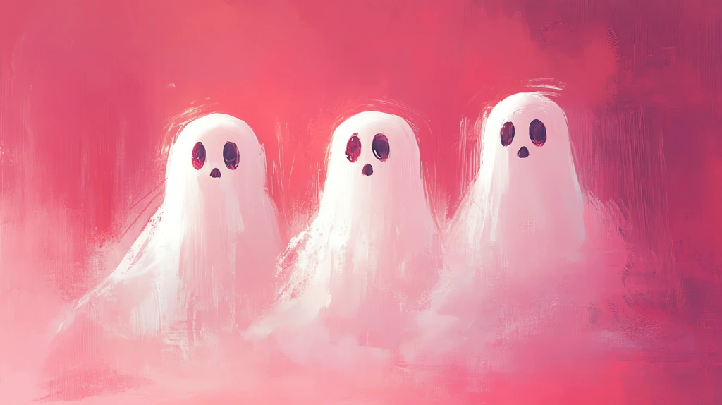 pastel white ghosts the painting has a cute and happy mood with simple brushstrokes and a minimalist style desktop wallpaper 4k