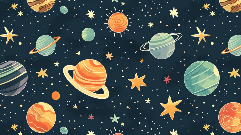 pattern of cartoon planets and stars desktop wallpaper 4k