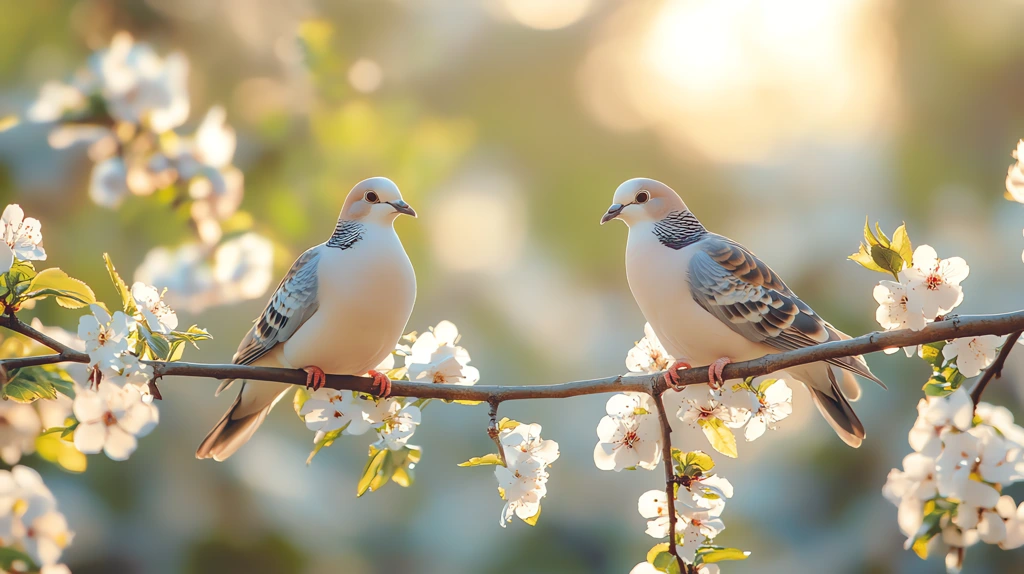 peace morning doves on a blooming version one desktop wallpaper 4k