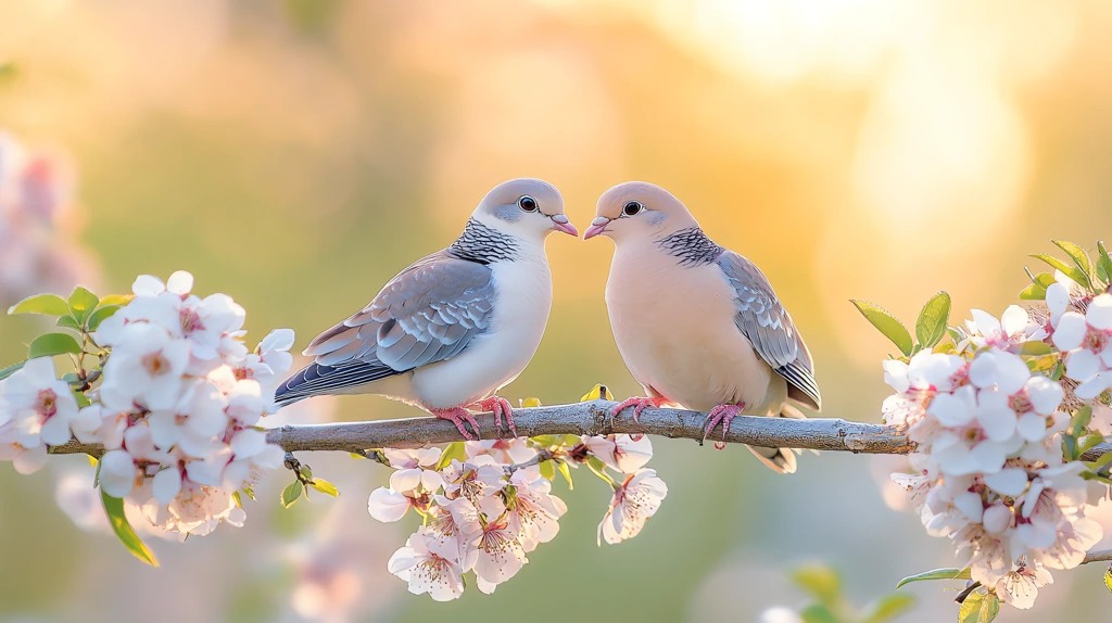 peace morning doves on a blooming version two desktop wallpaper 4k