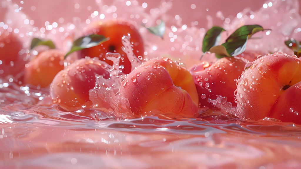 peaches and water with a light pink desktop wallpaper 4k