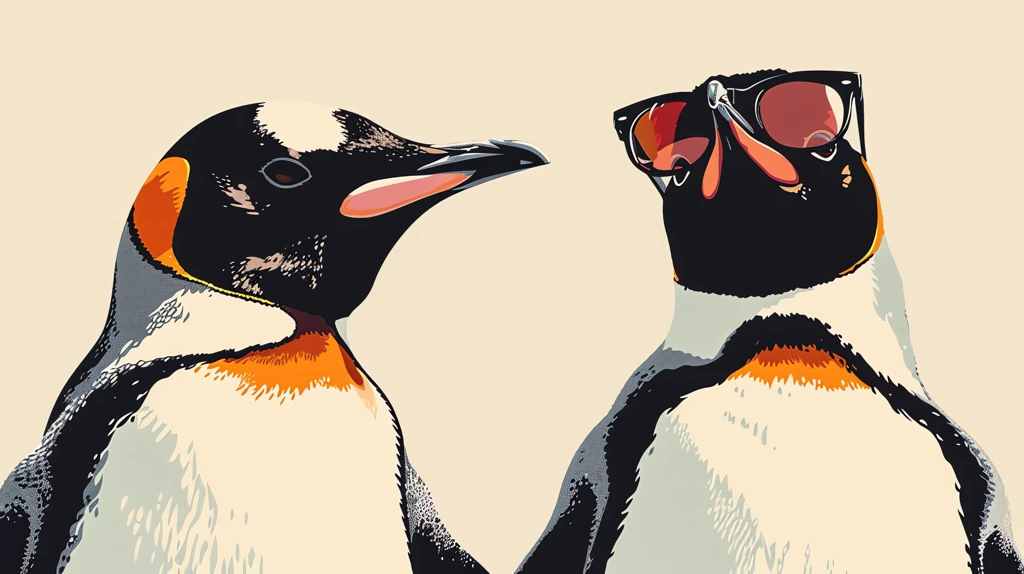 penguins stare at you wear sunglass figurative minimalist style warm colors desktop wallpaper 4k