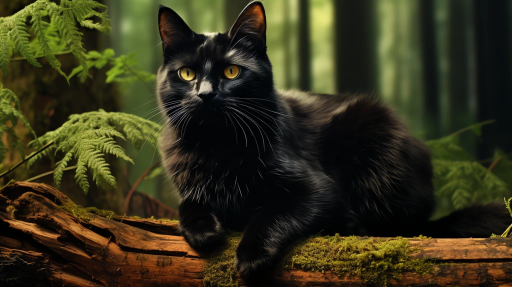 photo black cat in a wood desktop wallpaper 4k