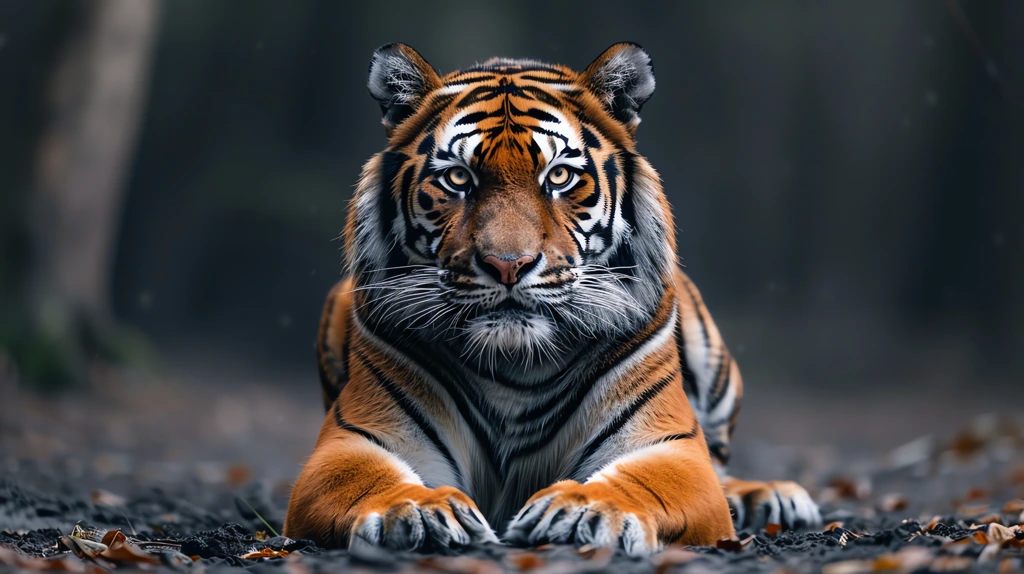 photo of an majestic tiger sitting on the ground desktop wallpaper 4k