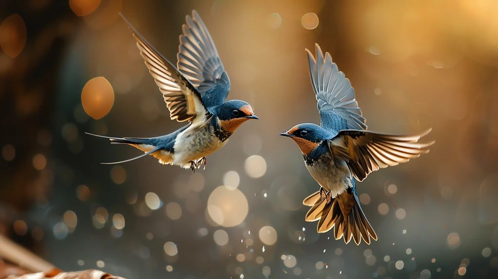 photorealistic two swallows in mid air dramatic light desktop wallpaper 4k