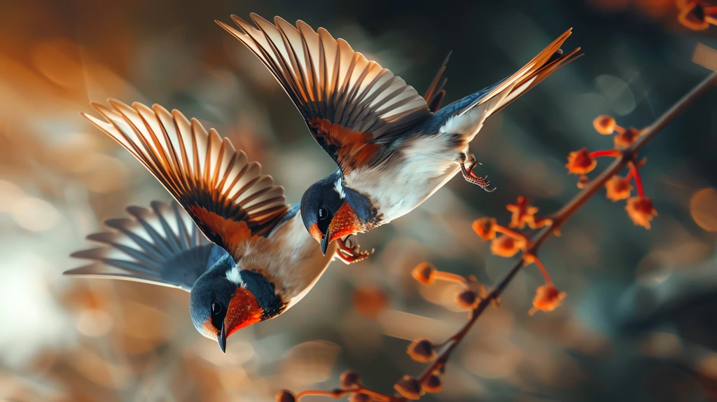 photorealistic two swallows in mid-air dramatic light phone wallpaper 4k