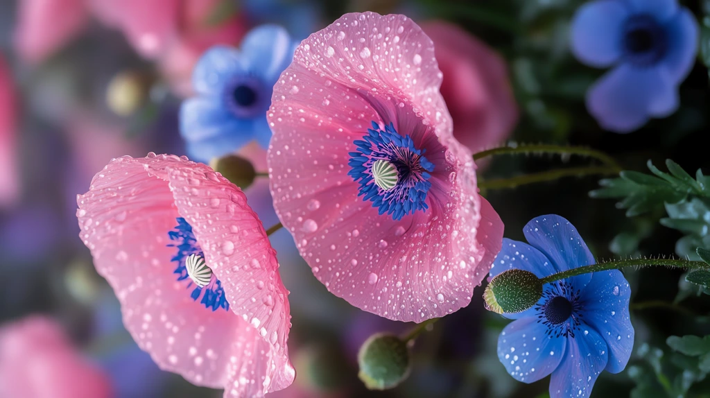 pink and blue garden flowers phone wallpaper 4k