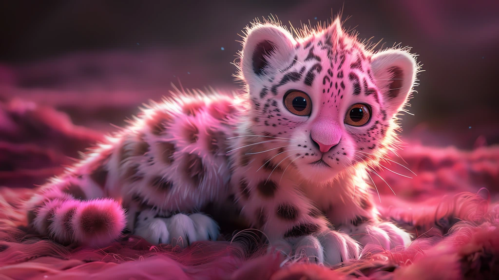 pink and white baby snow leopard the style of disney desktop wallpaper 4k