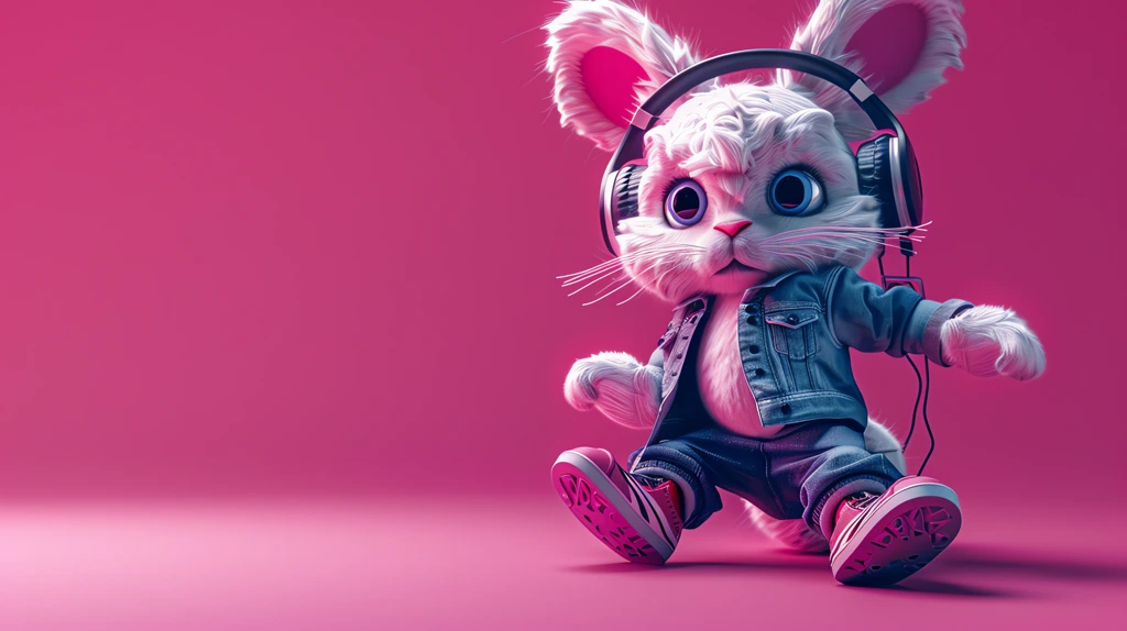 pink and white cartoon animals dressed in black headphones desktop wallpaper 4k