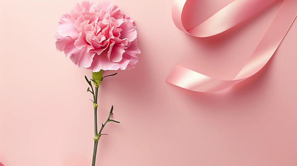 pink carnation flower left side of an isolated pastel pink desktop wallpaper 4k