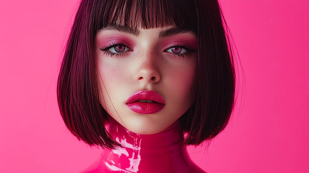 pink girl with straight bangs and medium desktop wallpaper 4k