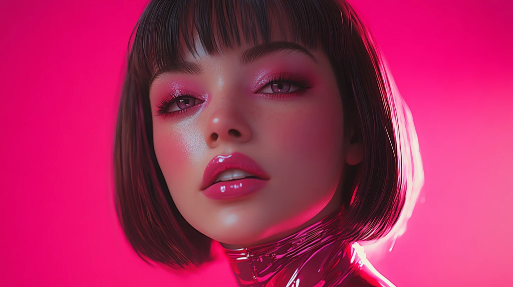 pink girl with straight bangs wearing latex body suit desktop wallpaper 4k