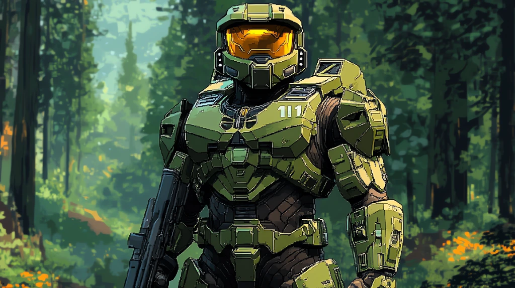 pixel art sprite model of the master chief version three desktop wallpaper 4k