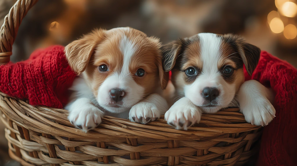 playful adorable puppies in a basket cute desktop wallpaper 4k