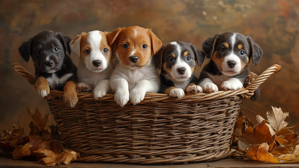 playful adorable puppies in a basket cute pets desktop wallpaper 4k