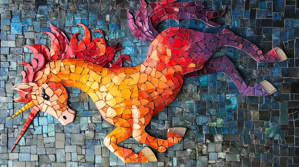 playful running unicorns glass mosaic version three phone wallpaper 4k