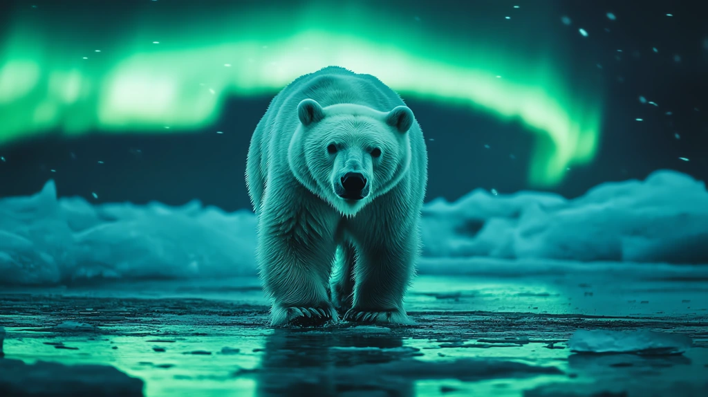 polar bear walking an icy beach at night desktop wallpaper 4k