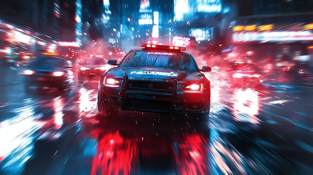 police car chases suspects in the evening streets impressionism desktop wallpaper 4k