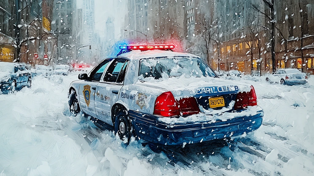 police car got stuck in a snowstorm version four desktop wallpaper 4k