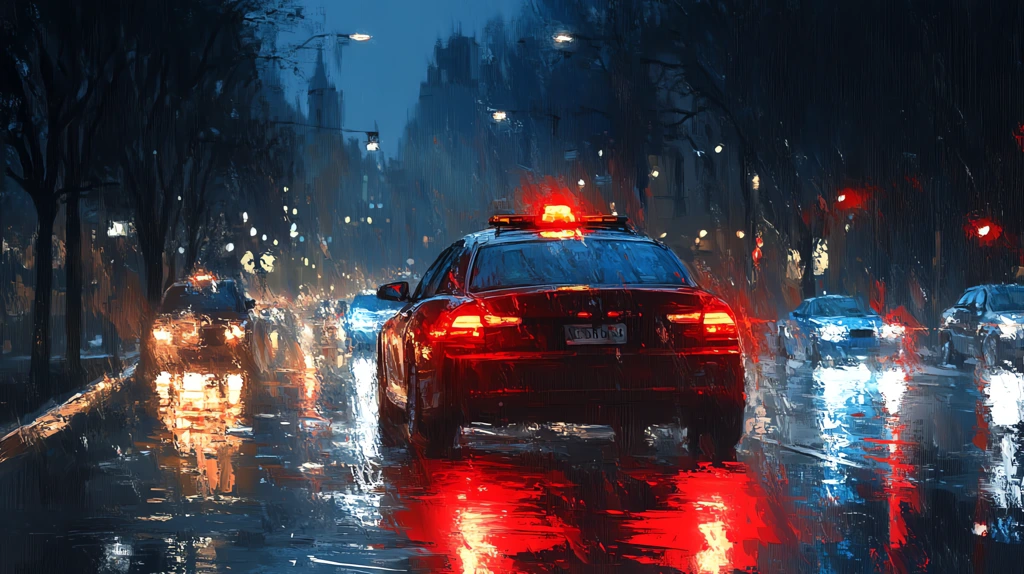 police car in the evening streets impressionism desktop wallpaper 4k