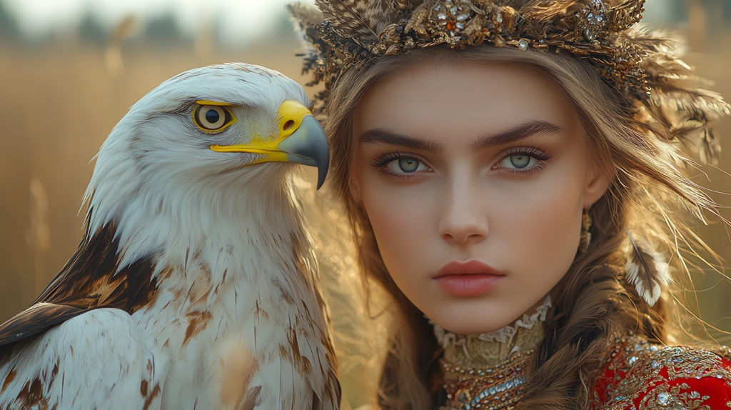 polish woman in national dress with eagle desktop wallpaper 4k