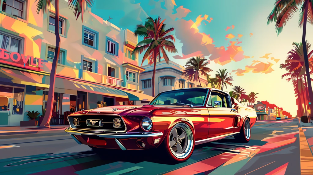 poly style there is a ford mustang car miami desktop wallpaper 4k