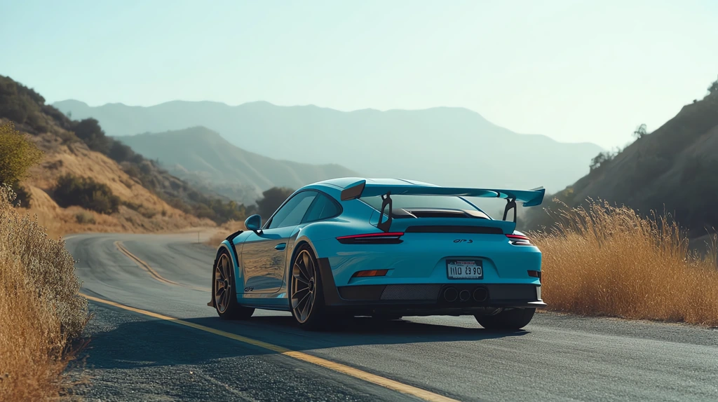 porsche 911 gt3 rs in tiffany blue on a mountain desktop wallpaper 4k