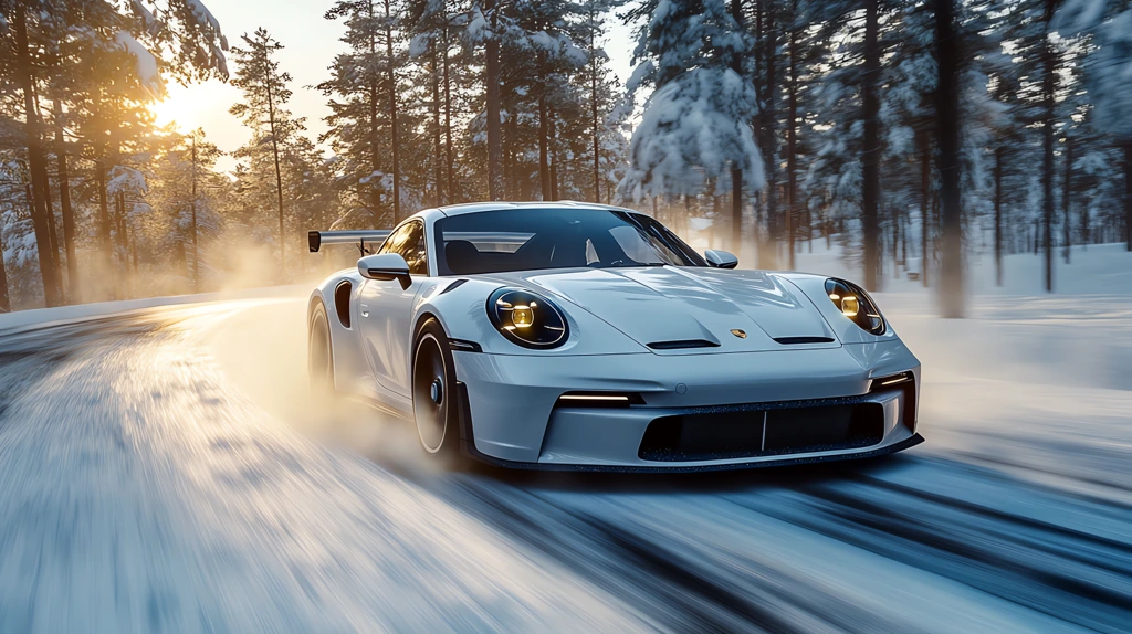 porsche driving through the snow version one desktop wallpaper 4k