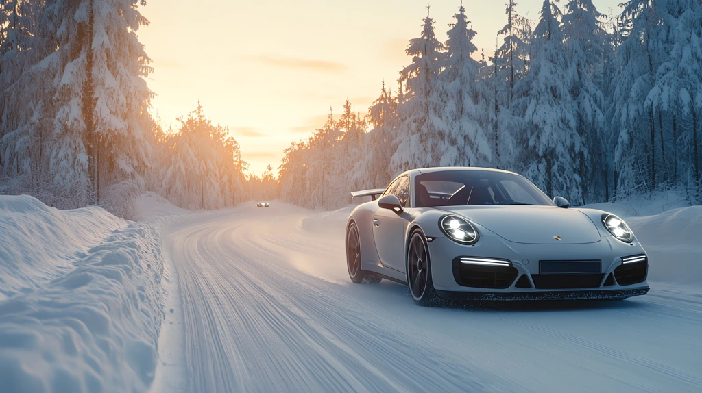 porsche driving through the snow version two desktop wallpaper 4k