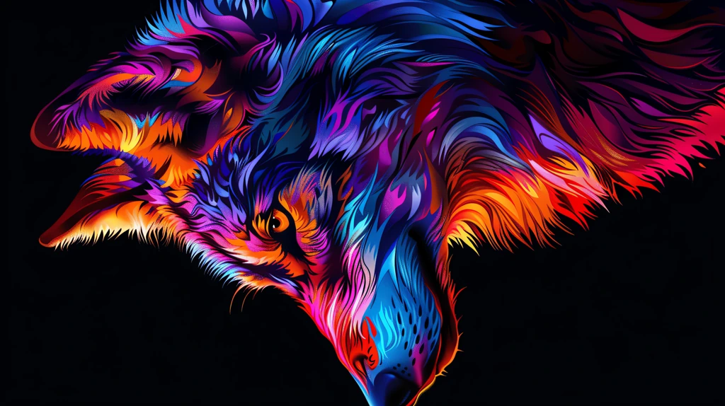 portrait of magical colorful vibrant magical wolf on the right phone wallpaper 4k