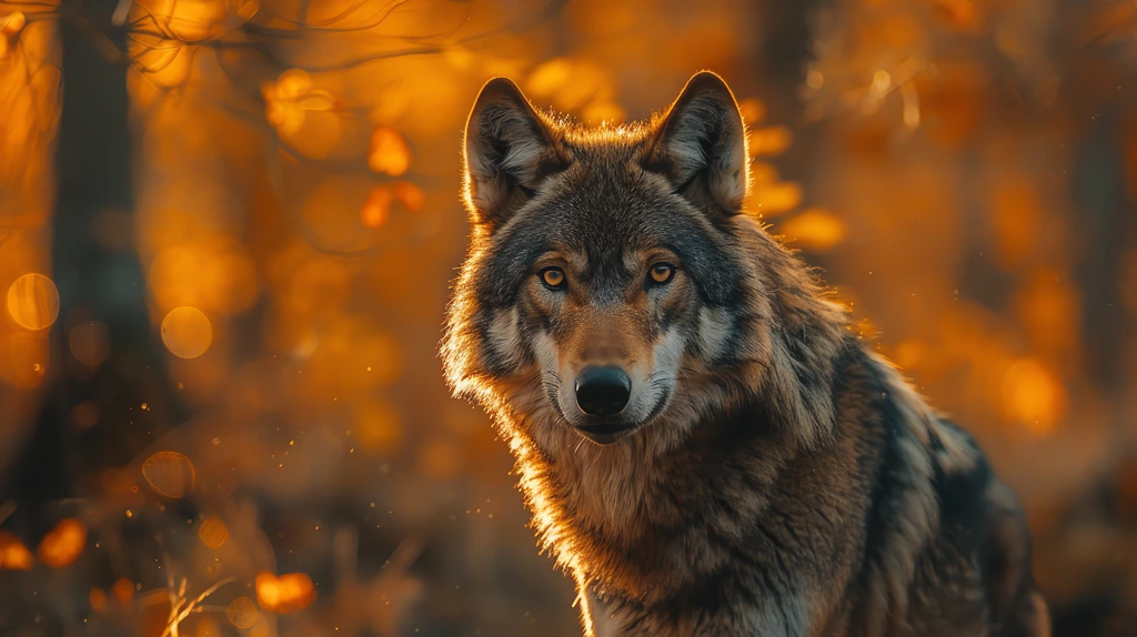 portrait of wolf in forest with natiral light canon r6 mark ii 35 mm lens desktop wallpaper 4k