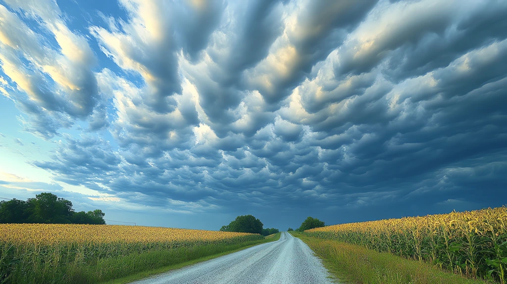 puffy clouds the country road desktop wallpaper 4k